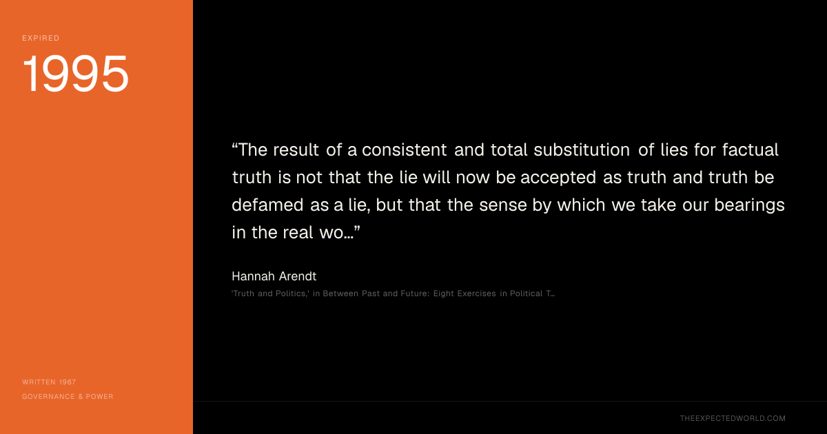 Hannah Arendt — Expired: within a generation | The Expected World
